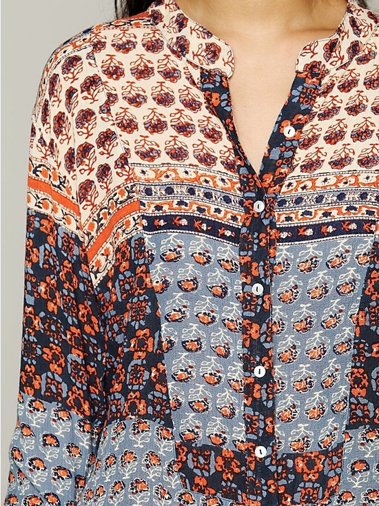 Free People Tops - Free People Patterned Button-Front Colorblock Patchwork Boho Top Size S